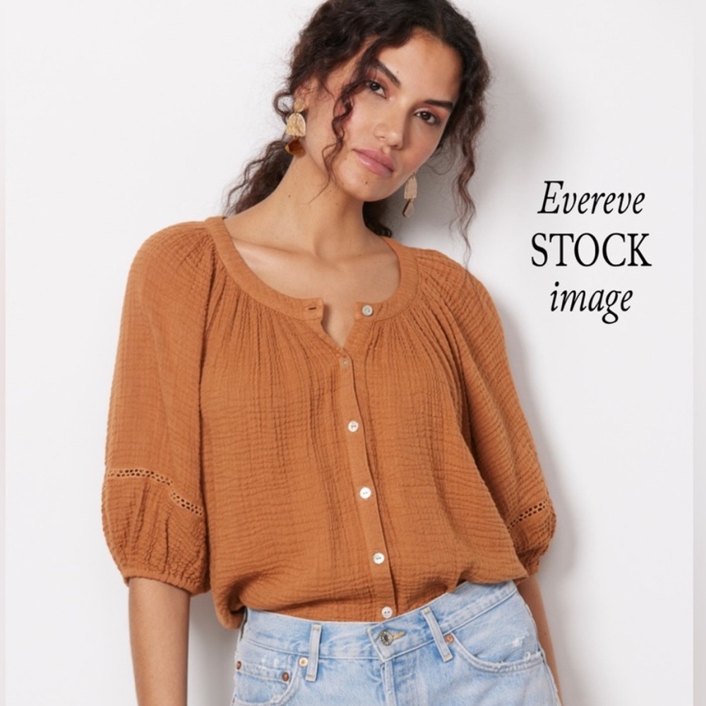 Evereve Red Haute Gauze Button Top